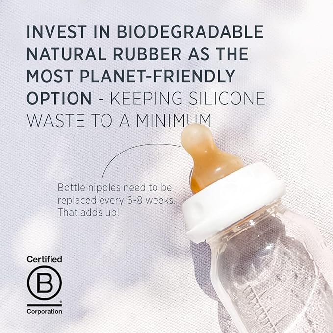 HEVEA Standard Neck Glass Baby Bottles - Natural Rubber Slow Flow Nipples - Anti Colic Baby Bottles for Breastfeeding Babies - Newborn 0+ Months - BPA-Free, Two-Pack (4 Oz)-BubblyBeeBaby