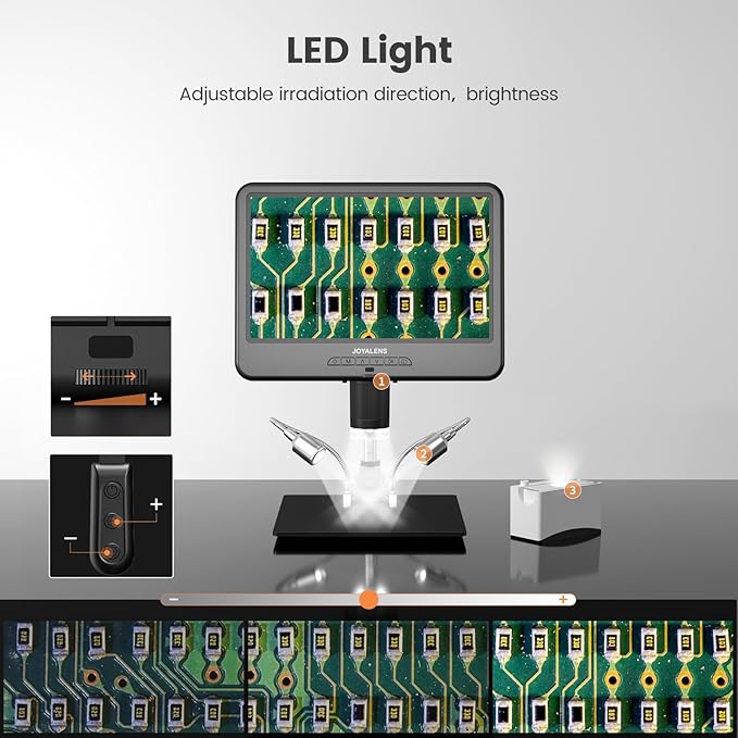 JL210 10.1'' Digital Microscope for Adults, Coin Magnifier Microscopes Full View for Error Coins, Soldering Electronics Microscopes Camera, 8 LED, 12.6" Metal Stand, PC View, 32GB-BubblyBeeBaby