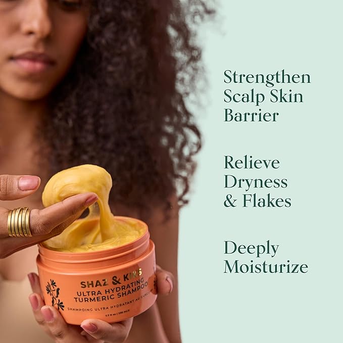 SHAZ & KIKS Ultra Hydrating Turmeric Shampoo | Sulfate-Free Shampoo for Dry, Itchy, Flaky Scalp | Deliver Deep Hydration with Turmeric & Kokum Butter, Travel Size-BubblyBeeBaby
