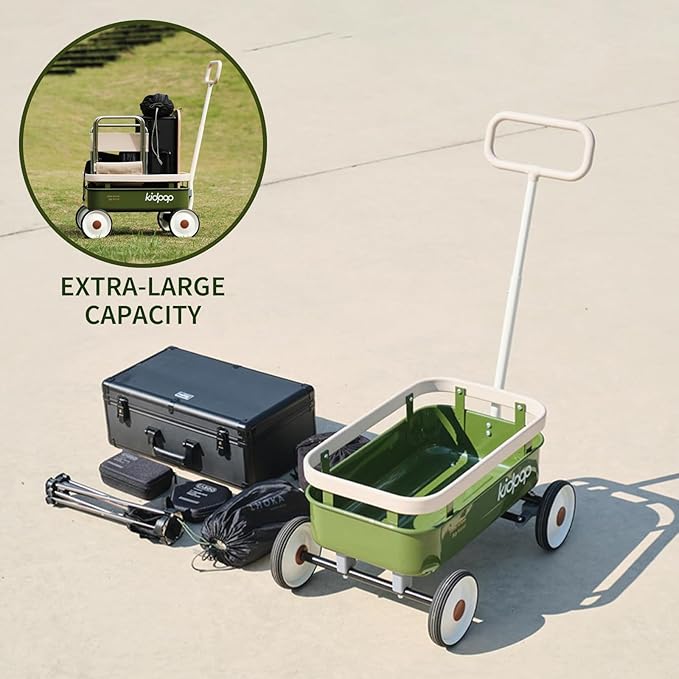 kidpop PULA-Wild 3-in-1 Kids' Pull-Along Wagon Toddlers Push Walker for 2.5-8, Removable Wooden Cover and Adjustable Handlebar, Birthday Gifts Max Weight 33 lbs (Red)-BubblyBeeBaby