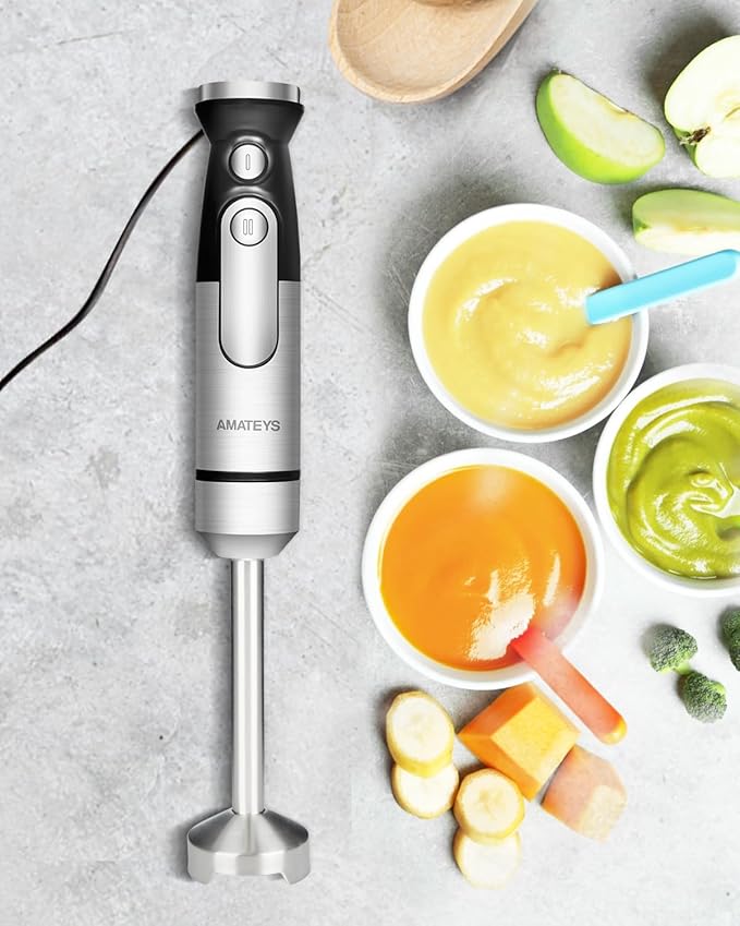 Immersion Blender Handheld,700W Hand Mixer Infinitely Variable Speeds,Multi-function Stainless Steel Stick Electric Kitchen Smoothie Blender with Detachable Whisk, Milk Frother,for Soup Puree-BubblyBeeBaby