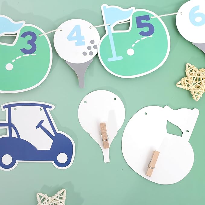 Hole In One First Birthday - Golf 1st Birthday Decorations,Golf 12 Month Photo Banner,Golf 1st Year Photo Banner One High Chair Banner-BubblyBeeBaby