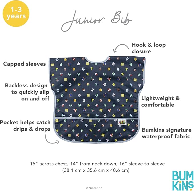 Bumkins Bibs - Toddler Bibs, Waterproof, Large for 1-3 Years, Short Sleeve-BubblyBeeBaby