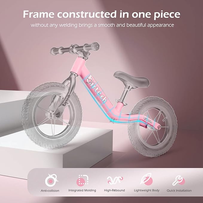 12" Balance Bike for 2, 3, 4, 5 Year Old Boys and Girls, Lightweight Nylon Frame Toddler Training Bike No Pedal Bikes for Kids with Adjustable Seat and Air Tires-BubblyBeeBaby