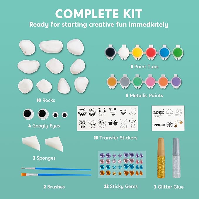 JOYIN Rock Painting Kit for Kids, Arts and Crafts for Girls & Boys Ages 6-12, DIY Supplies for Painting Rocks, Easter Craft Kits Art Set, Toddler Birthday Christmas Presents, Family Indoor Activity-BubblyBeeBaby