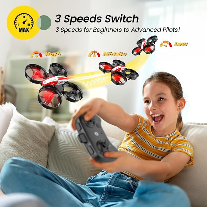 Holy Stone Mini Drone for Kids and Beginners RC Nano Quadcopter Indoor Small Helicopter Plane with Auto Hovering, 3D Flips, Headless Mode and 3 Batteries, Great Gift Toy for Boys and Girls, HS210 Red-BubblyBeeBaby