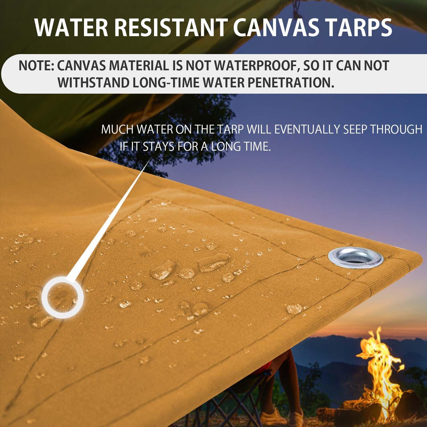 FoundGo 10x12ft Canvas Tarp 22 Mil Tarps 14 oz Canvas Tarpaulin Heavy Duty Cloth Water/UV Resistant Cover with Rustproof Grommets & Ropes for Cars,Roofs,Boats,Camps,Sunshades，Moisture Barrier -Tan