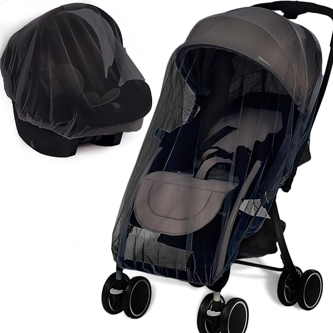 Mosquito Net for Stroller 2Pack - Protective Baby Stroller Mosquito Net - Perfect Bug Netting for Strollers, Bassinets, Cradles, Playards, Pack N Plays and Portable Mini Crib (Black)-BubblyBeeBaby