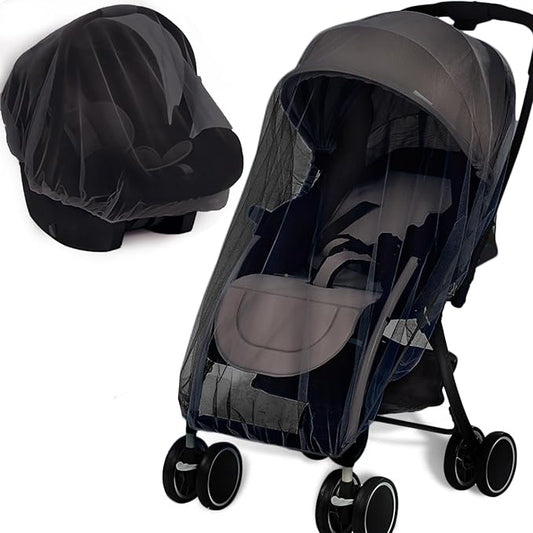 Mosquito Net for Stroller 2Pack - Protective Baby Stroller Mosquito Net - Perfect Bug Netting for Strollers, Bassinets, Cradles, Playards, Pack N Plays and Portable Mini Crib (Black)-BubblyBeeBaby