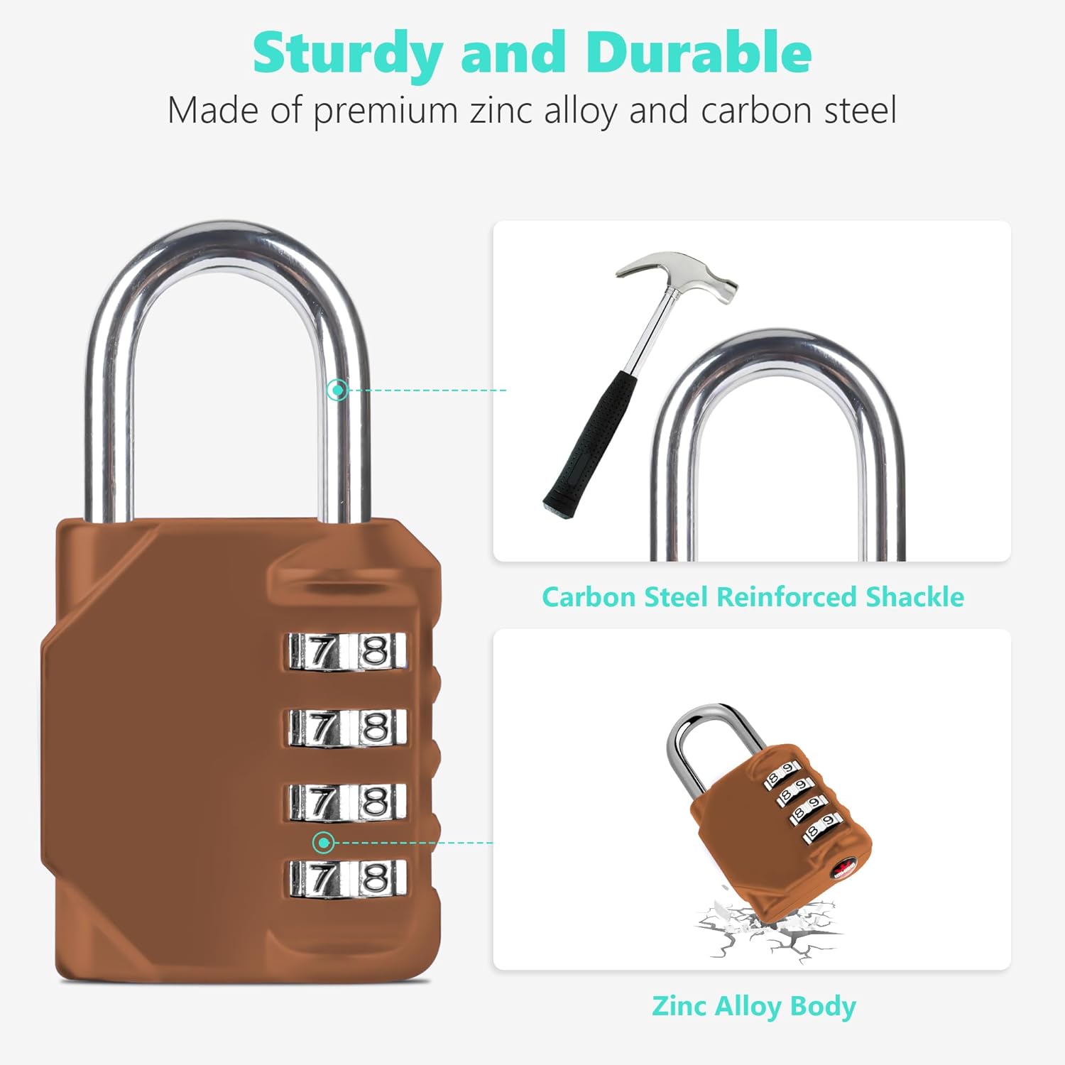 CL11MC Combination Lock, 4 Digit Outdoor Combination Padlock Set Your own Combination for Gym Locker Lock, School, Gates, Doors, Toolbox, Hasps and Storage (Mocha Mousse *1)