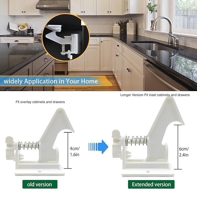 10 Pack 3.5 Inches Longer Cabinet Locks for Babies Child Safety Latches - Vmaisi Baby Proofing Cabinets Drawer Lock with Adhesive Easy Installation-BubblyBeeBaby