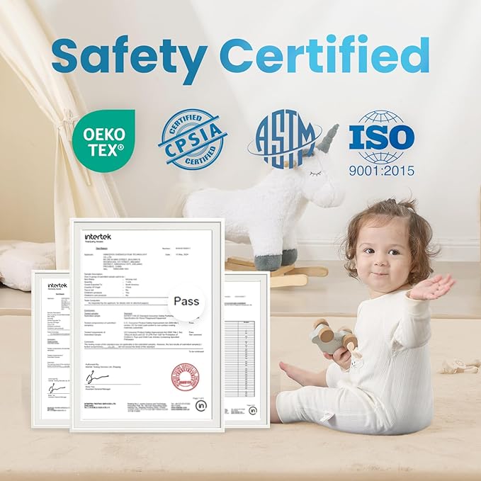 1.3" Thick Baby Play Mat for Floor Playpen, 71x79 Large Foam Tummy Time Mat, Padded Support Soft Plush Nursery Rug for Infant Kids Toddler Crawling Kick Activity (Beige)-BubblyBeeBaby