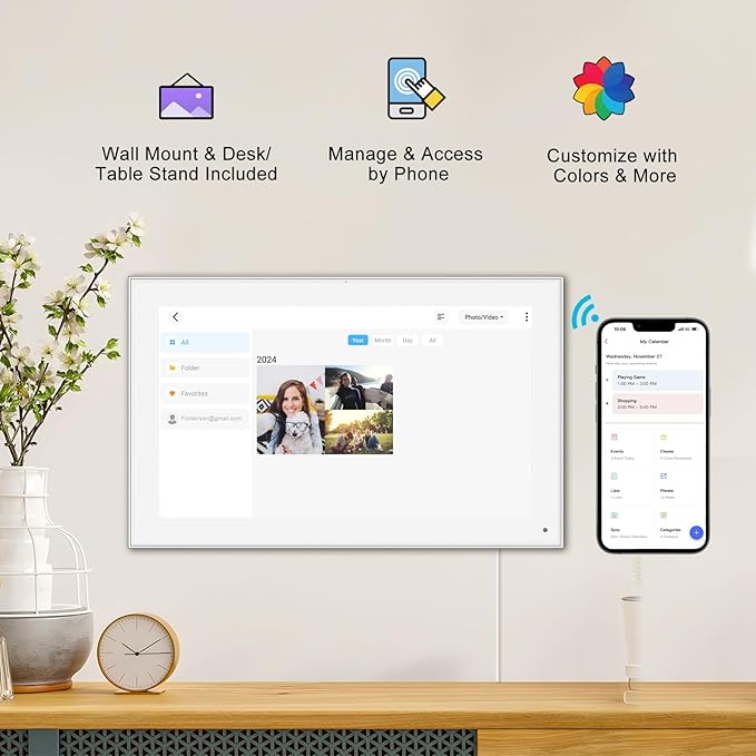 15.6 Inch Smart Digital Calendar Wall Planner & Chore Chart, IPS FHD 1920x1080 Touchscreen Interactive Display for Family Schedules, Streamline Household Organization-BubblyBeeBaby