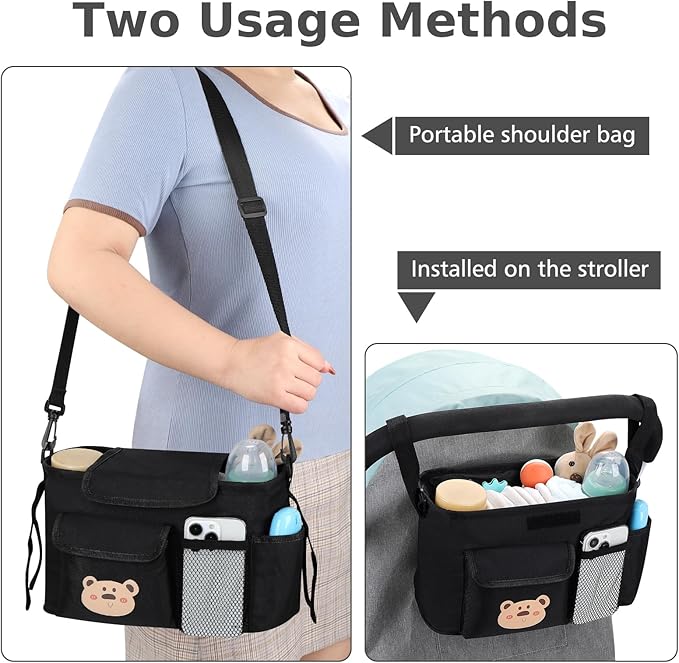 Accmor Universal Stroller Organizer with Cup Holder and Shoulder Strap, Stroller Bag Caddy Organizer Stroller Accessories for Uppababy, Baby Jogger, Nuna, Doona, Britax Strollers-BubblyBeeBaby