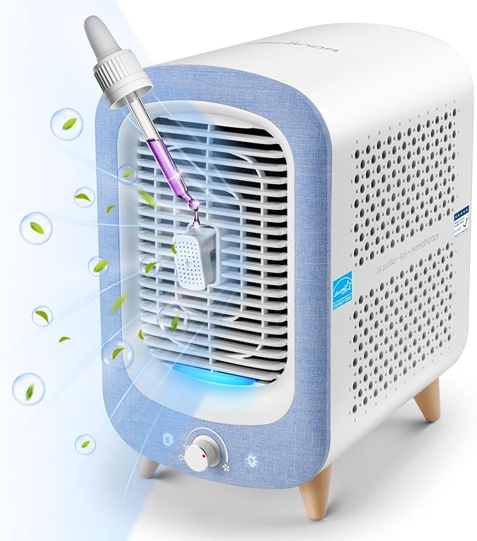 Jafanda Air Purifier for Home Bedroom 780sq ft, HEPA & Activated Carbon, Air Cleaner with Fragrance Sponge & Nightlight for Smoke, Allergies, Dust, Odor, VOC, Pet Dander, Pollen, Office, Desktop,Blue-BubblyBeeBaby