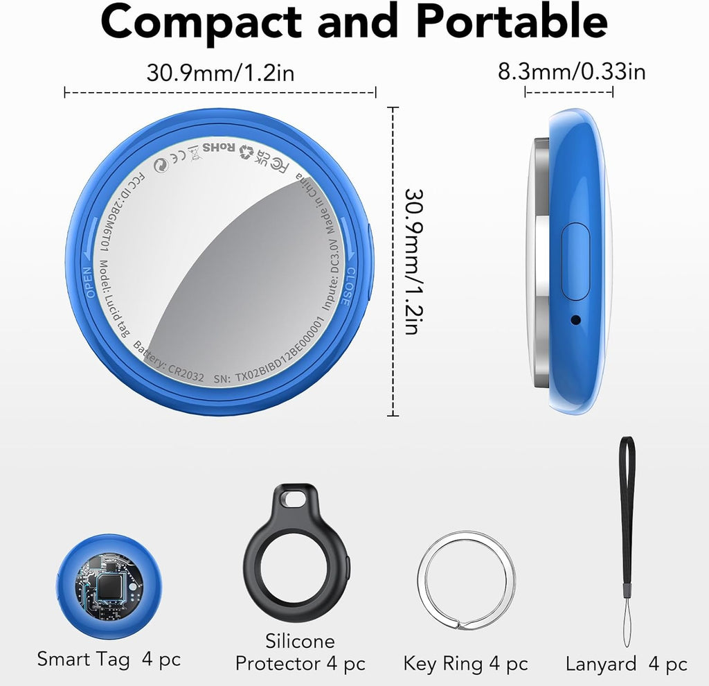 2025 New [Apple MFi Certified] (iOS Only) Air Tracker Tag-4 Pack, Bluetooth Tracker for Apple Find My, Replaceable Battery, Key Finder and Item Locator Smart Tag for Keys, Bags, Luggage, Pets, (Blue)