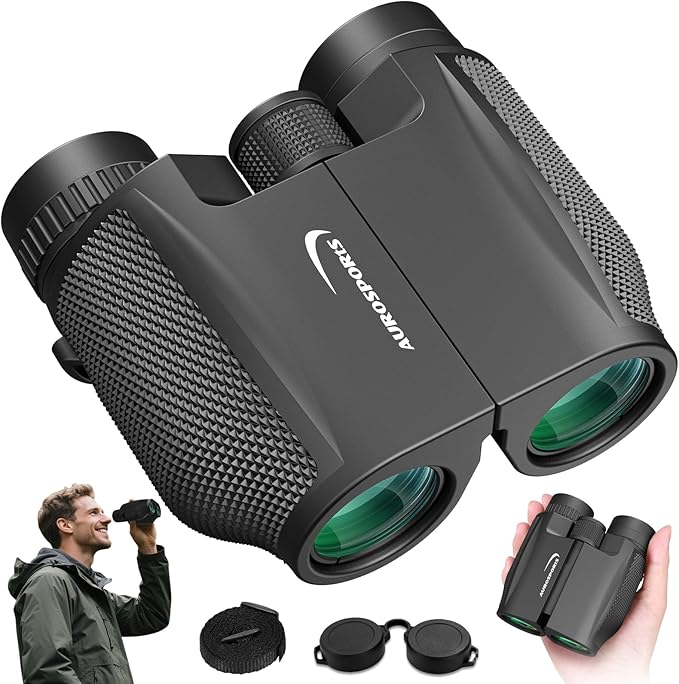 12x32 Compact Binoculars for Adults Kids - Aurosports Small Binoculars for Birdwatching - High Power Easy Focus Lightweight Binocular for Traveling Hunting Cruise Ship Hiking-BubblyBeeBaby