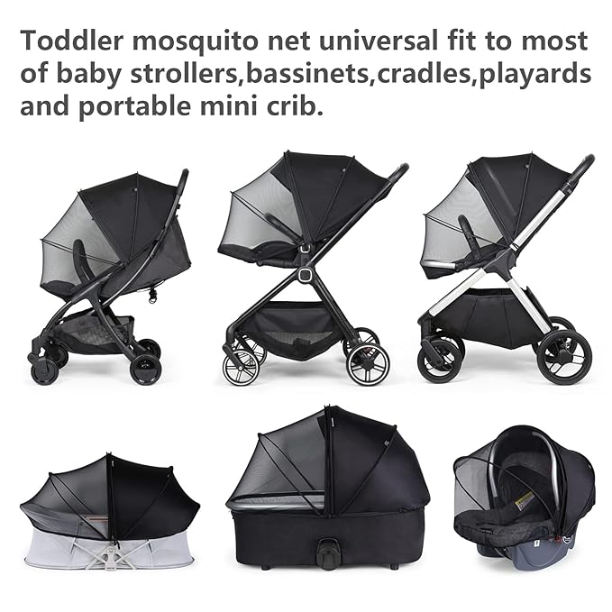 Beberoad Love Universal Stroller Sun Shade & Mosquito Net – 2-in-1 Baby Stroller Cover with UV Protection & 2-Way Zipper for Infant Carriages, Prams, and Travel Strollers (Black)-BubblyBeeBaby