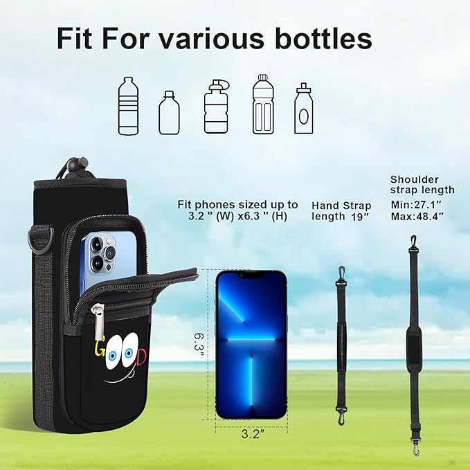 25/32/40/64oz Water Bottle Bag Holder Carrier-Insulated Crossbody Sling Case Sleeve with Strap & Pockets for Men Women Gym Cycling Travel Walking Hiking Camping-BubblyBeeBaby