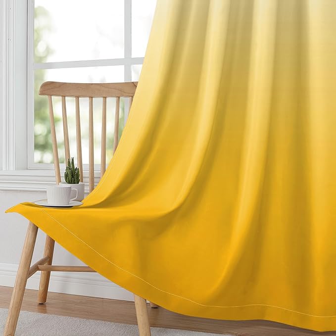 HOMEIDEAS Mustard Yellow Ombre Blackout Curtains 52 X 84 Inch Length Gradient Room Darkening Thermal Insulated Energy Saving Grommet 2 Panels Window Drapes for Living Room, Bedroom-BubblyBeeBaby