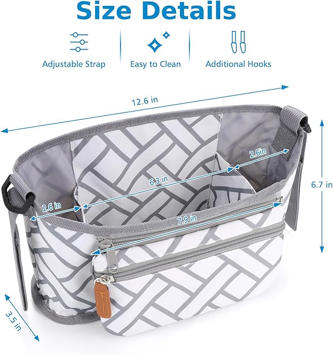 Accmor Universal Stroller Organizer with Detachable Phone Bag, Stroller Bag Caddy Organizer Stroller Accessories for Uppababy, Baby Jogger, Nuna, Doona, Britax Strollers-BubblyBeeBaby