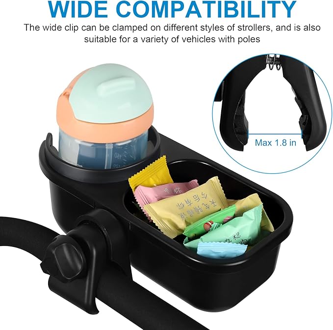 Accmor Stroller Cup Holder with Tray, Universal Cup Holder, Bike Bottle Holder, 360° Rotatable Large Caliber Drinks Holder for Stroller, Bike, Wheelchair, Walker-BubblyBeeBaby