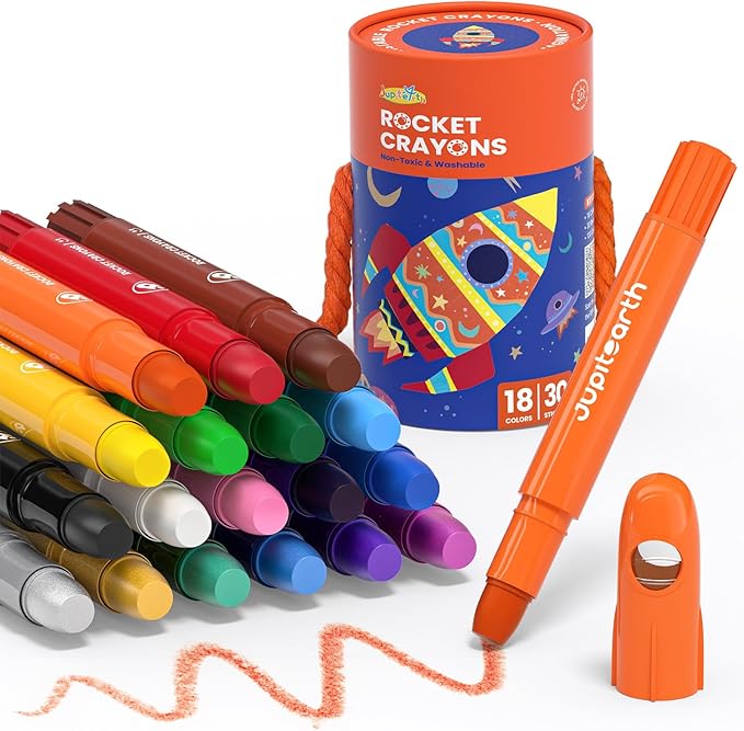 18 Colors Twist Crayons for Toddlers 1-3, Non-Toxic Washable Crayons for Ages 4-8 with Storage Bucket, Ultra-Silky and Easy to Hold Art Supplies, Ideal Coloring Gift for Boys and Girls-BubblyBeeBaby