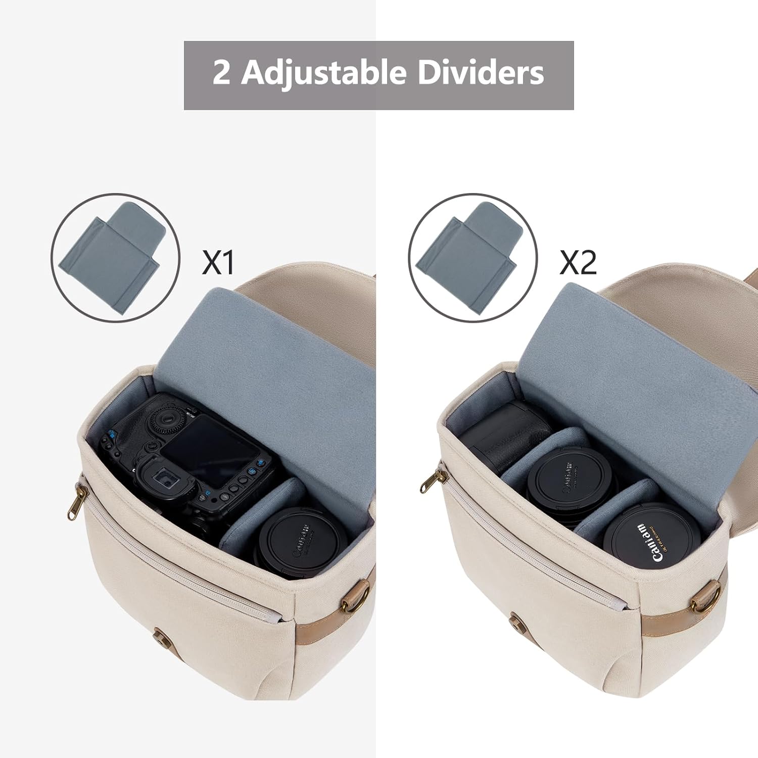 BAGSMART Camera Bag, SLR DSLR Canvas Crossbody Camera Case, Compact Camera Shoulder Bag with Rain Cover for Women and Men, Ivory White