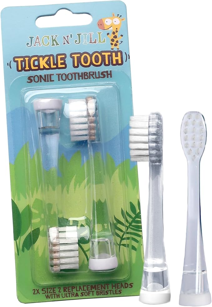 Jack N' Jill Tickle Tooth Sonic Electric Toothbrush Replacement Heads - Gentle Cleaning, Made for Tiny Teeth, LED Inspection Light, Extra Soft Bristles, for Babies & Kids - (1 Pack - Set of 2)-BubblyBeeBaby