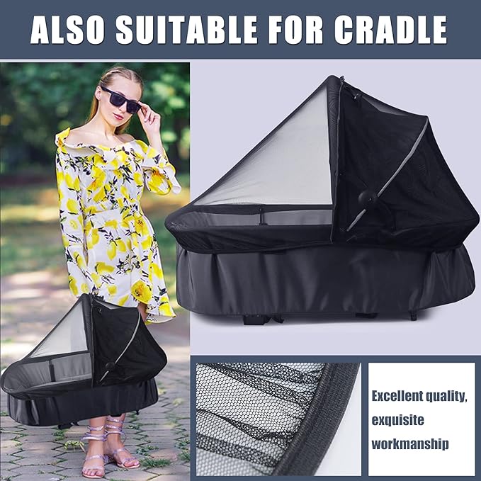 Baby Mosquito Net for Infant Car Seats,Infant Stroller and Bassinets, Carrier,Breathable with Elastic Netting for Easy Fitting, Portable Durable & Long Lasting Infant Insect Shield Netting (Black-BubblyBeeBaby