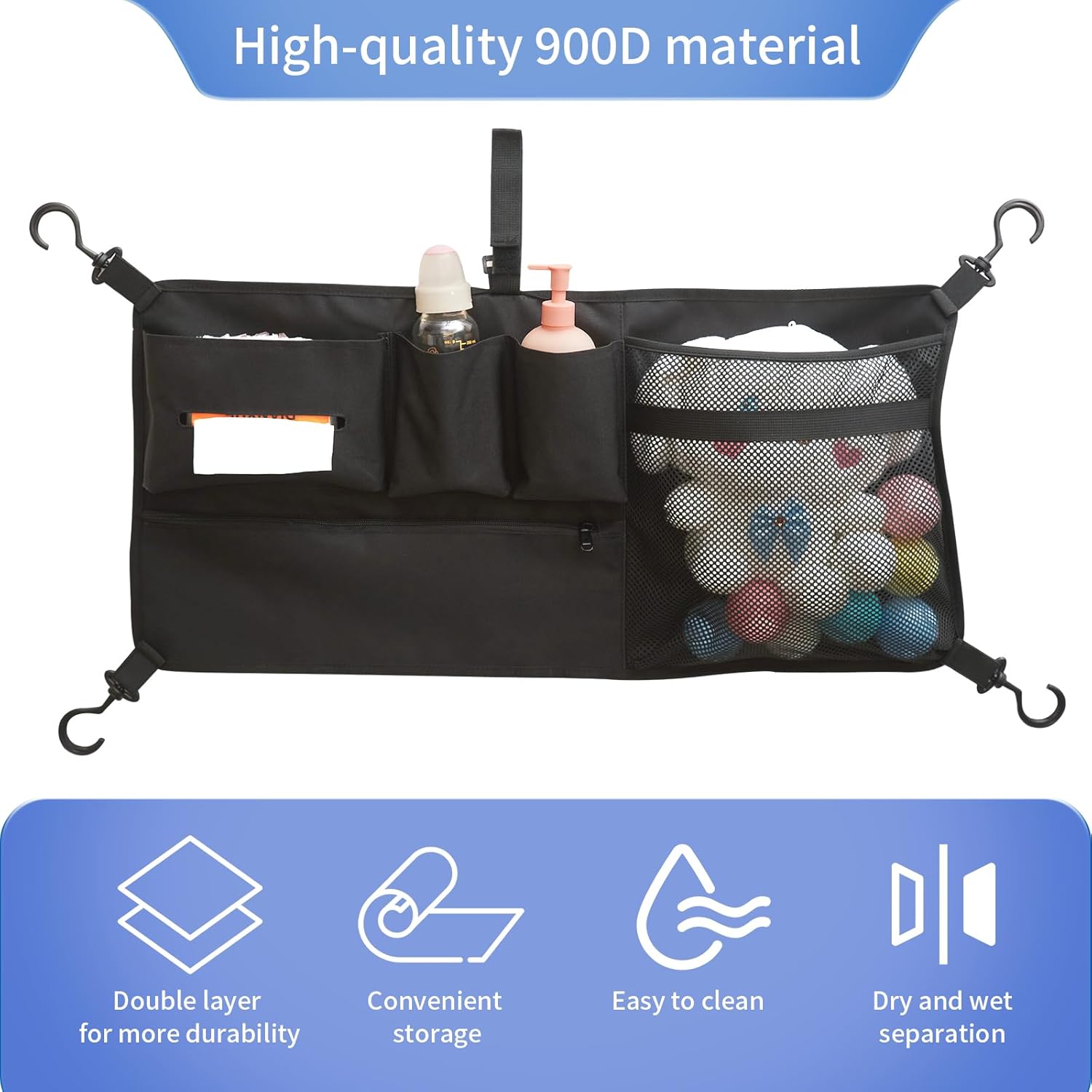 Stroller Wagon Cargo Net for WONDERFOLD Wagon Accessories (Compatible with All W-Series Models), Foldable Mesh Cargo Nets Organizer Bag with Sorting Pockets for Large Storage Space