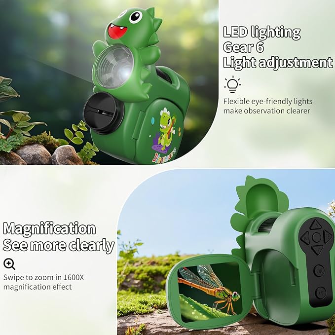 1600X Handheld Microscope for Kids 2" IPS Screen Kit Mini Pocket Digital Microscopes STEM Science with Slides Photo Video Rechargeable Portable Scope Gift for Ages 6-12 (Green)-BubblyBeeBaby