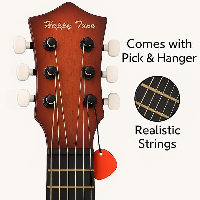 23" Acoustic Guitar, Kids 6 String Toy Guitar - Realistic Steel Strings - Beginner Practice First Musical Instrument for Children, Toddlers (Mahogany)-BubblyBeeBaby