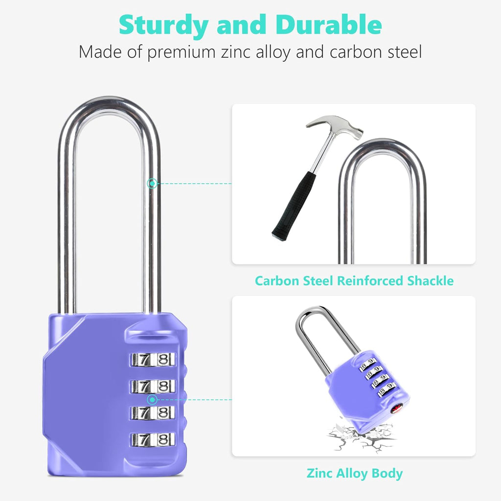 CL21VP 2.6 Inch Long Shackle Combination Lock, 4 Digit Combination Padlock Set Your own Combination for Gym Locker Lock, School, Gates, Doors, Toolbox, Hasps and Storage (Very Peri (L) *1)