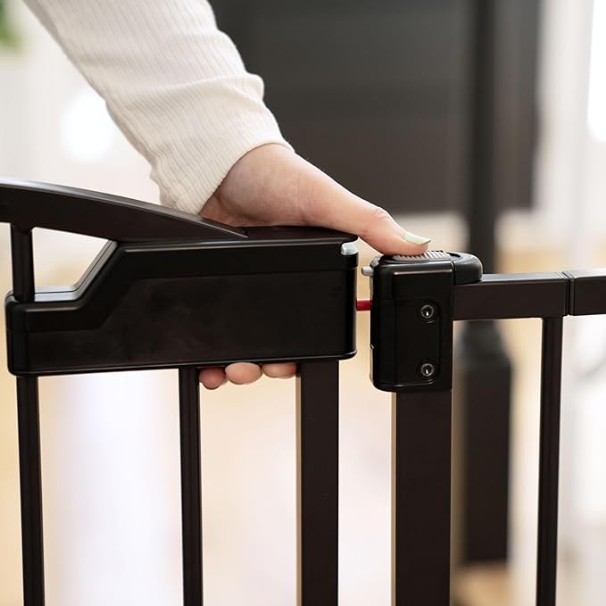 Ingenuity Easy Open Baby Gate & Dog Gate, Hands-Free Open Patent-Pending Foot Pedal, 27.5"-52" Wide, 28" Tall, Hardware or Pressure Mounted, Install in Doorway, Bottom of Stairs, or Wall - Espresso-BubblyBeeBaby