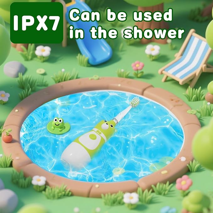 Kids Battery-Powered Electric Toothbrush for Toddler Ages 2-10, Extra Soft Bristles with 3 Cleaning Modes, 2-Min LED Timer IPX7 Waterproof Deep Clean-BubblyBeeBaby