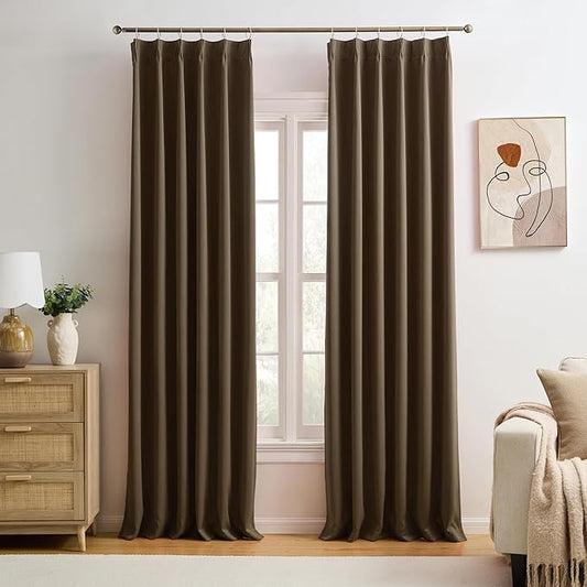 KEQIAOSUOCAI Brown Blackout Curtains 96 Inches Long,Soft Polyester Faux Silk Floor Length Pinch Pleats Panels Drapery for Bedroom, Living Room, Office, Hotel, 40" W x 96" L, Set of 2, Dark Chocolate-BubblyBeeBaby