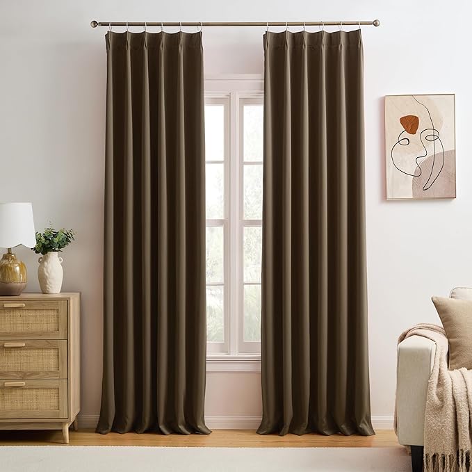 KEQIAOSUOCAI Blackout Curtains 84 Inches Long, Pinch Pleated Window Room Darkening Curtain Panels Drapery for Home, Hotel, Office, 40" W x 84" L, Set of 2, Chocolate Brown-BubblyBeeBaby