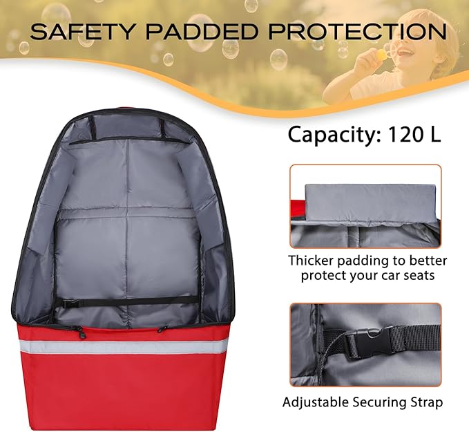 Car Seat Travel Bag for Airplane,Infant Seat Travel Bag with Shoulder Strap,Padded Car Seats Backpack with Reflective Stripes,Large Carseat Carrier Bag Travel Car Seat Cover, Red-BubblyBeeBaby