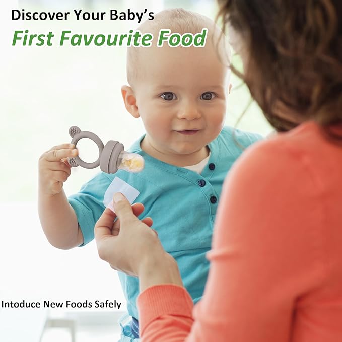 JEXFUN Silicone Baby Fruit Food Feeder Pacifier & Breastmilk Popsicle Freezer Molds, Double as Baby Teething Toys, Freezable Feeding Set for Breast Milk Ice Cubes, Food, Vegetable Purees - (Sand)-BubblyBeeBaby