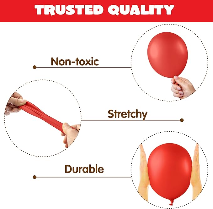 JOYIN 150 Pcs Red Balloons, Different Sizes 18 12 10 5 Inch Red Latex Balloon Arch Kit with Instruction for Birthday Party Decoration Graduation Wedding Holiday-BubblyBeeBaby