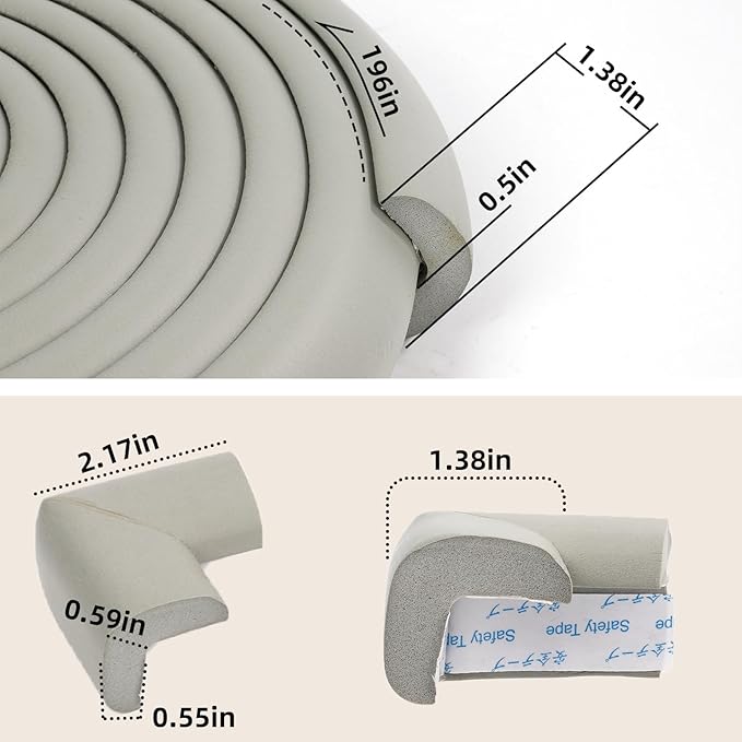 2 Pack L Shape Extra Thick Furniture Table Edge Protectors Foam Baby Safety Bumper Guard 16.4 Ft, Hearth Cushion, for Table, Fireplace, Countertop(with 8 Corners) (Gray)-BubblyBeeBaby