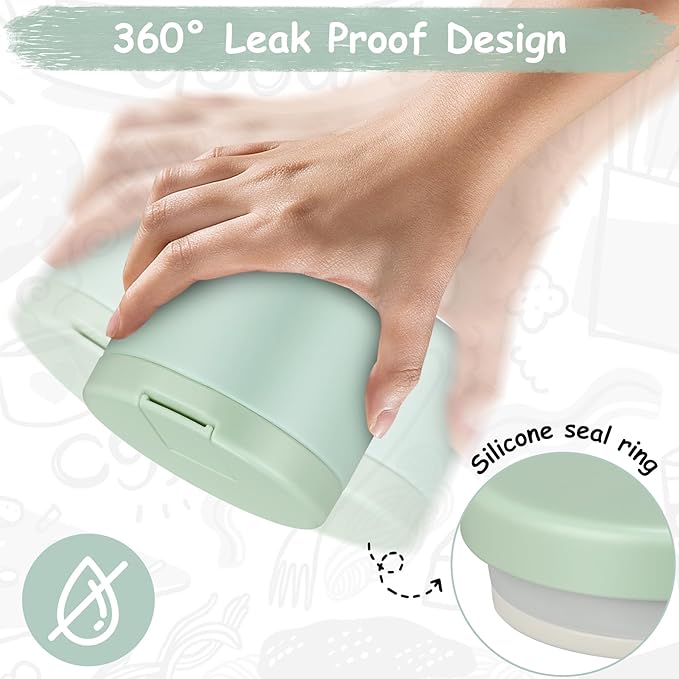 12oz Insulated Vacuum Food Jar with Buckle Lid Wide Mouth Soup Thermo for Hot Food Kids Leakproof Stainless Steel Lunch Container (Mint, 12OZ)-BubblyBeeBaby