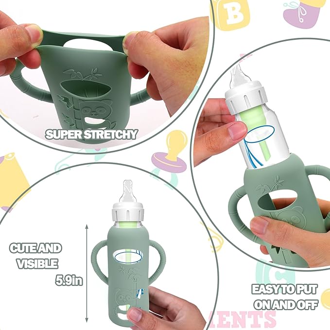 3 Pack Silicone Sleeves for Dr. Brown's Glass Baby Bottles - Drop Protection Baby Bottle Sleeves,Compatible with Dr. Brown's Newborn Glass Bottles,with Silicone Handles,8 oz-BubblyBeeBaby