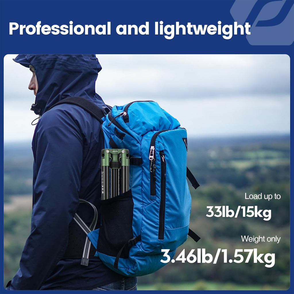 Fotopro 68" Camera Tripod for DSLR, Heavy Duty Compact Travel Tripod with Ball Head, Detachable Monopod with Quick Release Plate and Bag, Load up to 12KG/26.5lbs, Green