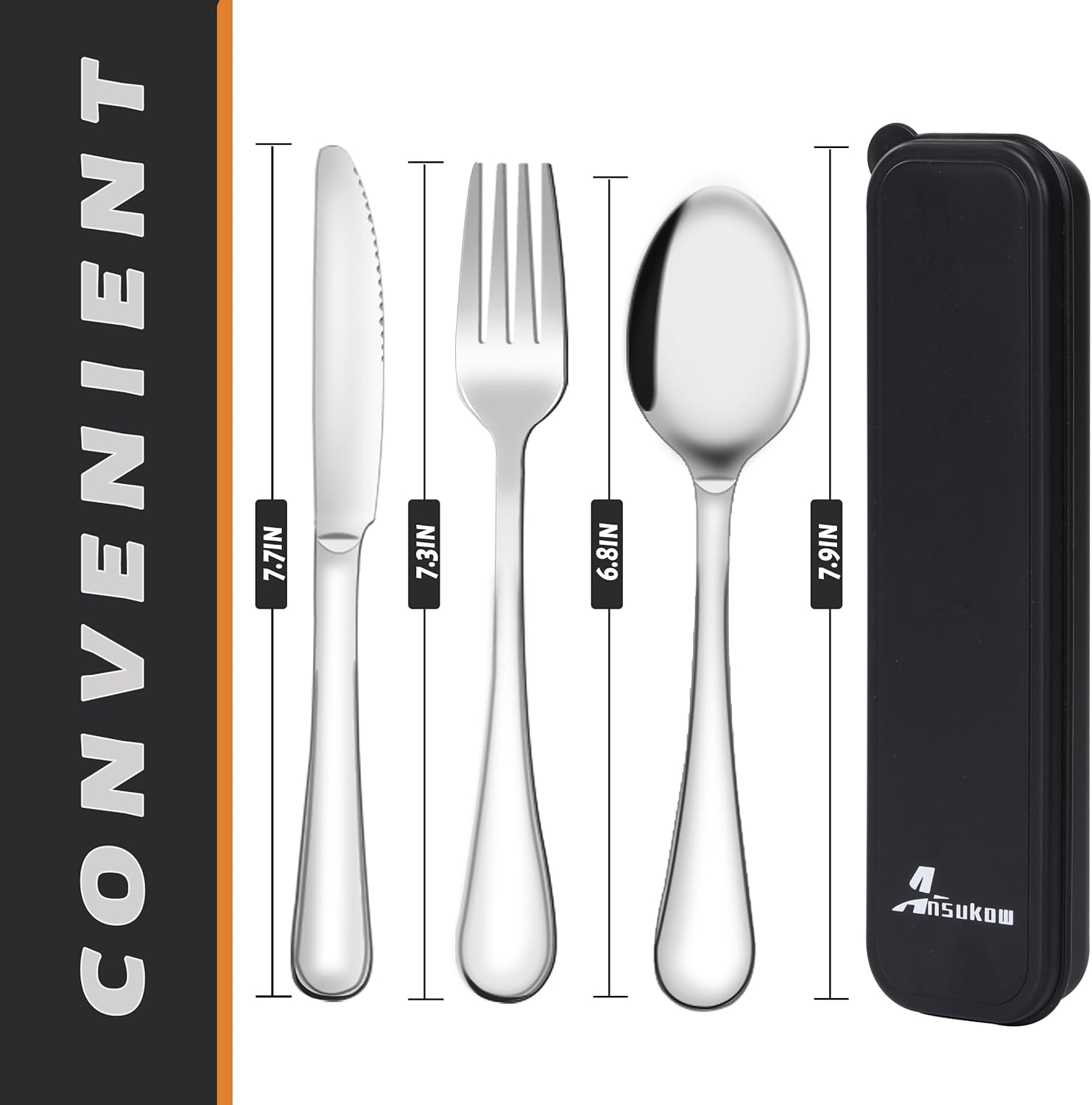 4 Picec Travel Utensils Camping utensils Travel Silverware Set with Case Fork and Spoon Set Office Stainless Steel Reusable Trip Cutlery Set Easy to journey Lightweight Lunch Box for Men