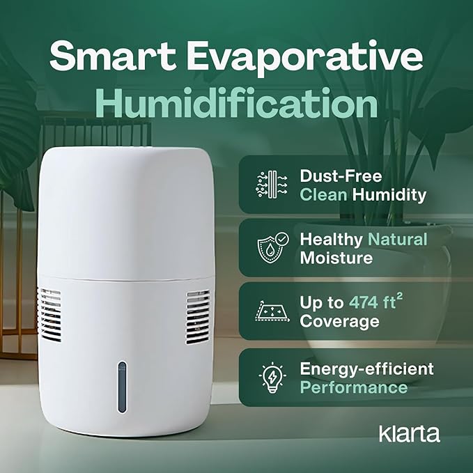 Humea Smart Evaporative Humidifier with WiFi & App Control - 3L Tank, 4 Speeds, 300ml/h - Quiet, Mist-Free, No White Dust - Nightlight - For Allergies, Dry Skin, Better Sleep - White-BubblyBeeBaby