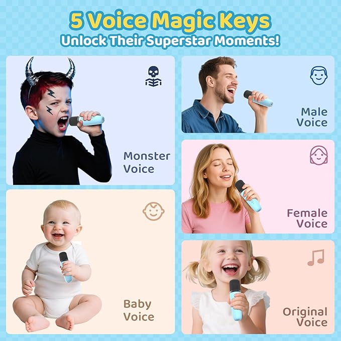 Karaoke Machine for Kids, Toys for 3-12 Years Old Girls Gifts, Kids Karaoke Microphone Machine Toy, Best Fun Christmas Birthday Gifts for 5 6 7 8 9 10 11 Years Teens Girl Boys Blue 2 Mic-BubblyBeeBaby