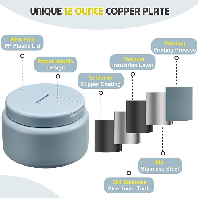 13.5oz Soup Thermo for Hot Food Kids with Buckle Lid Insulated Vacuum Food Jar Wide Mouth Leakproof Stainless Steel Lunch Container (Blue)-BubblyBeeBaby