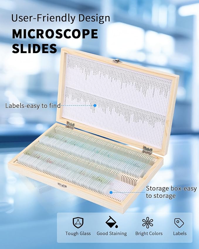 160-Pcs Microscope Slides with Specimens,Pre-Made Glass Slides with Specimens,Educational Microscope Slides and Covers for Young Scientists,Perfect for Biology Class and Experiments-BubblyBeeBaby